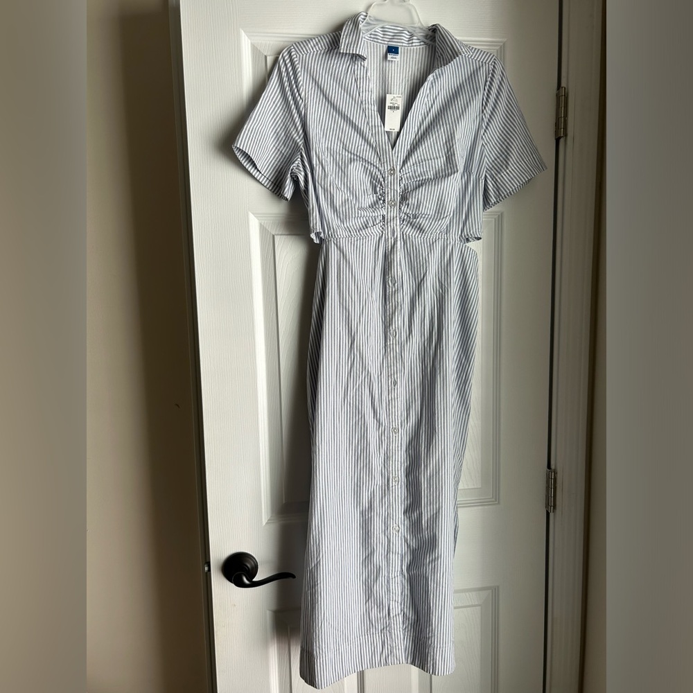 Old Navy Blue Stripe Button Down Dress with Side Cut-Outs